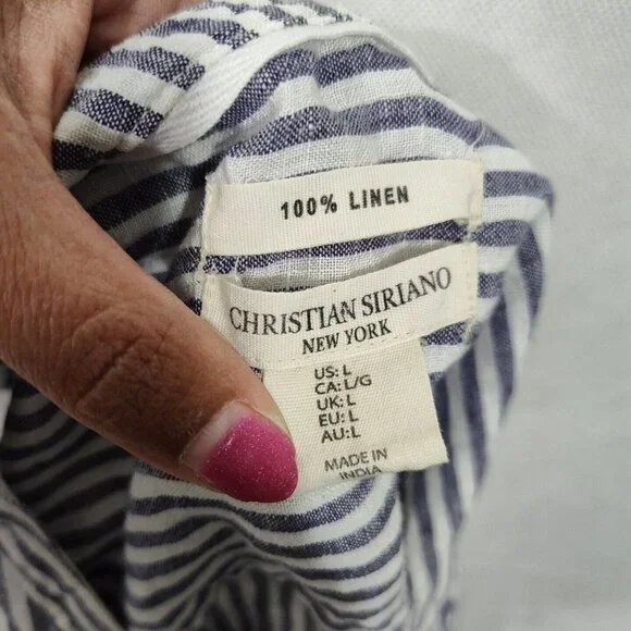 Christian Siriano Sleeveless Linen Lace Up Top Women Size L Blue White Striped - Picture 6 of 8